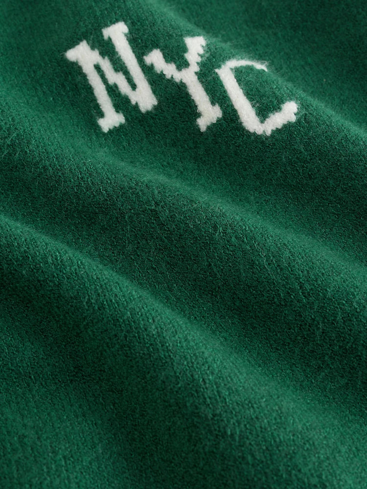 |Girl| Conjunto De Suéter De Gola Redonda e Calça De Moletom NYC Em Tricô Verde Escuro (3 meses a 7 anos)