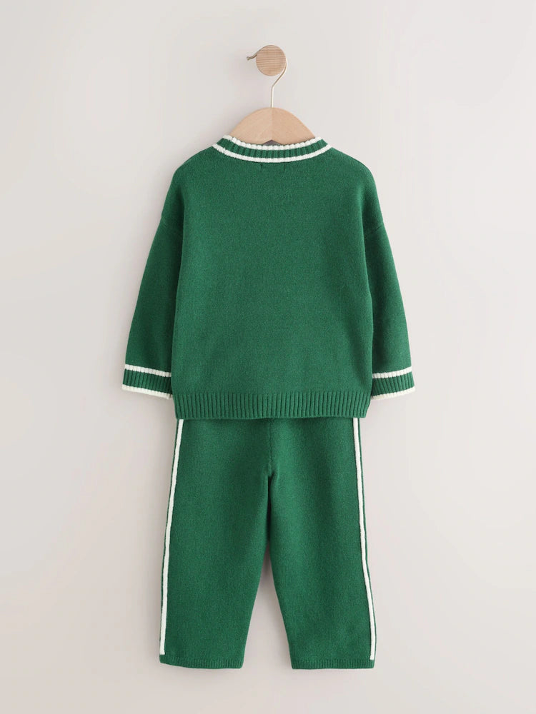 |Girl| Conjunto De Suéter De Gola Redonda e Calça De Moletom NYC Em Tricô Verde Escuro (3 meses a 7 anos)