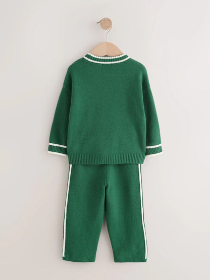 |Girl| Conjunto De Suéter De Gola Redonda e Calça De Moletom NYC Em Tricô Verde Escuro (3 meses a 7 anos)
