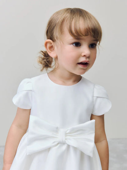 |Girl| Vestido De Dama De Honra Em Marfim Com Laço fFrontal (3 meses a 10 anos)