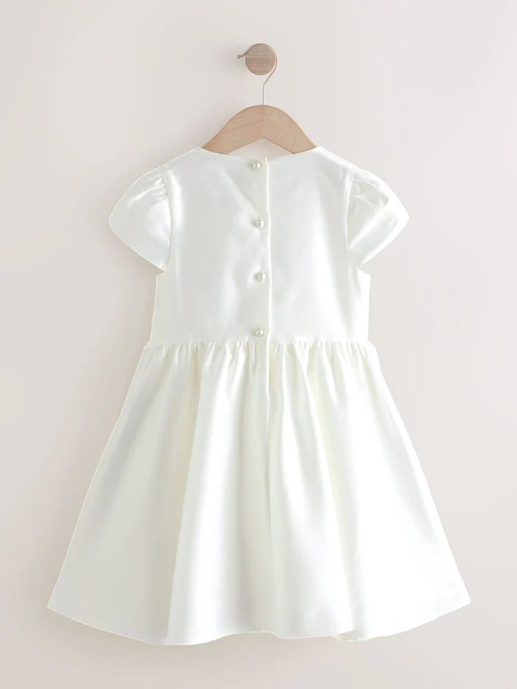 |Girl| Vestido De Dama De Honra Em Marfim Com Laço fFrontal (3 meses a 10 anos)