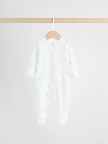 |BabyBoy| Conjunto De 3 Macacões De Dormir Para Bebês Com Gola Branca/Rosa