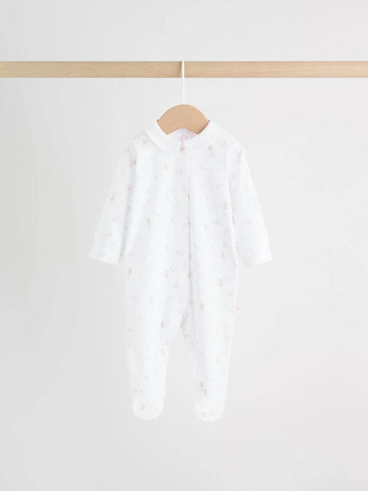 |BabyBoy| Conjunto De 3 Macacões De Dormir Para Bebês Com Gola Branca/Rosa