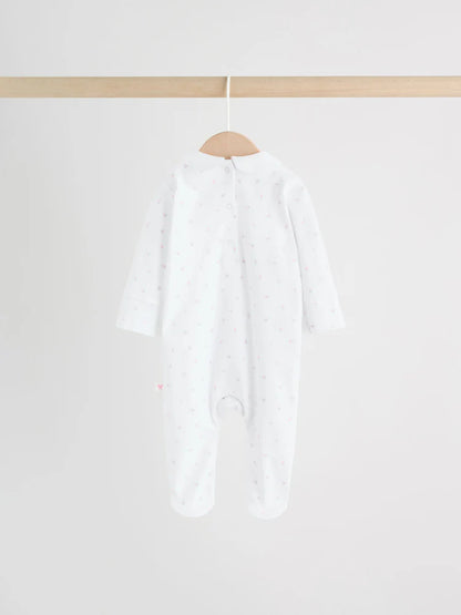 |BabyBoy| Conjunto De 3 Macacões De Dormir Para Bebês Com Gola Branca/Rosa