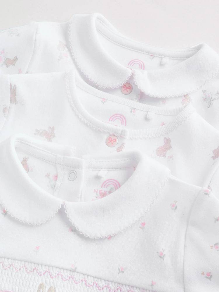 |BabyBoy| Conjunto De 3 Macacões De Dormir Para Bebês Com Gola Branca/Rosa