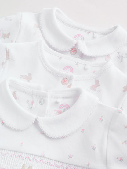 |BabyBoy| Conjunto De 3 Macacões De Dormir Para Bebês Com Gola Branca/Rosa