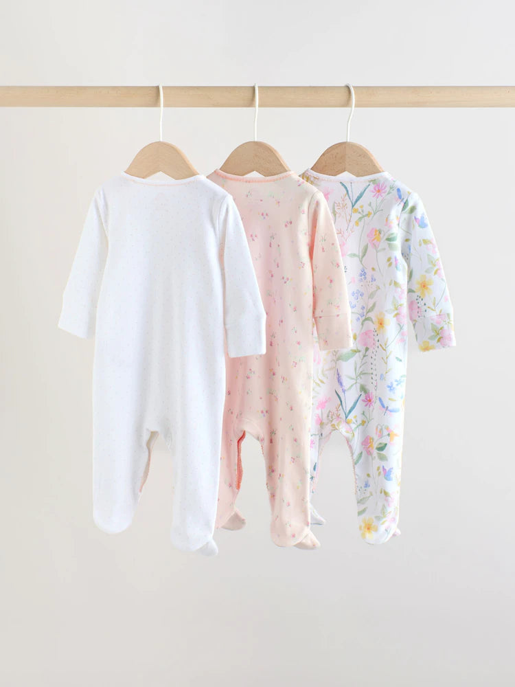 |BabyGirl| Conjunto De 3 Macacões Rosa Com Estampa De Coelhinho Para Bebês (0-2 anos)