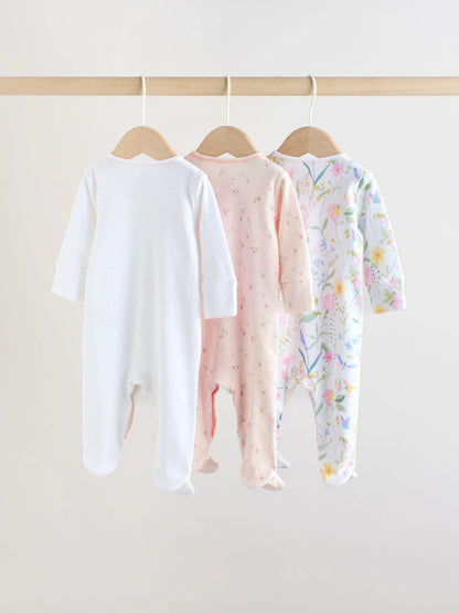 |BabyGirl| Conjunto De 3 Macacões Rosa Com Estampa De Coelhinho Para Bebês (0-2 anos)