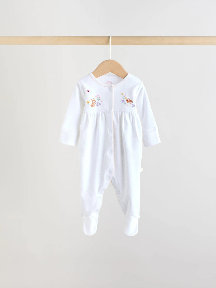 |BabyGirl| Conjunto De 3 Macacões Rosa Com Estampa De Coelhinho Para Bebês (0-2 anos)