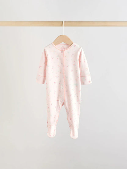 |BabyGirl| Conjunto De 3 Macacões Rosa Com Estampa De Coelhinho Para Bebês (0-2 anos)