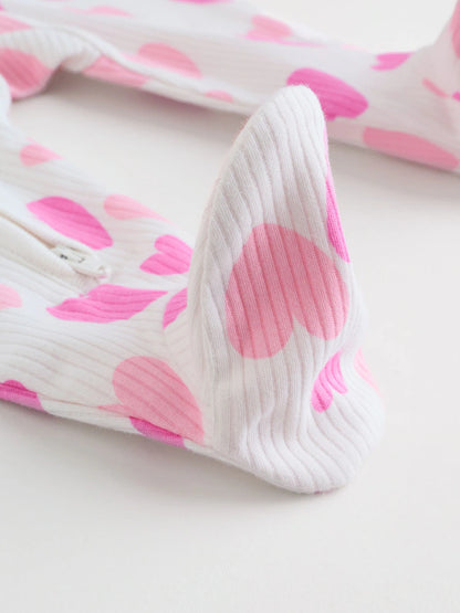 |BabyGirl| Conjunto De 3 Macacões De Dormir Rosa Com Zíper Duplo Para Bebês (0-2 anos)