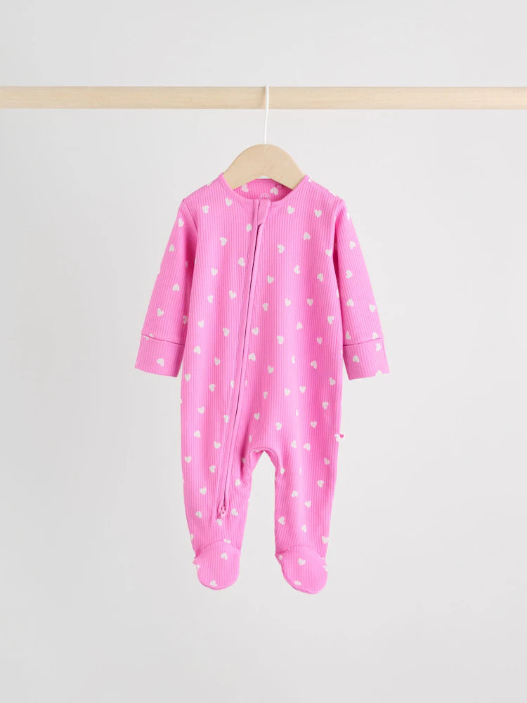 |BabyGirl| Conjunto De 3 Macacões De Dormir Rosa Com Zíper Duplo Para Bebês (0-2 anos)