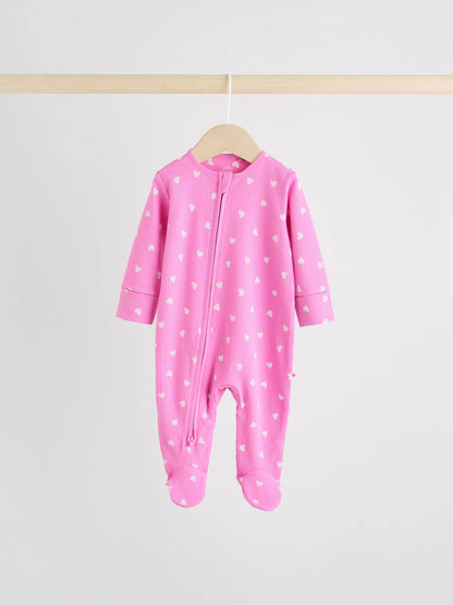 |BabyGirl| Conjunto De 3 Macacões De Dormir Rosa Com Zíper Duplo Para Bebês (0-2 anos)