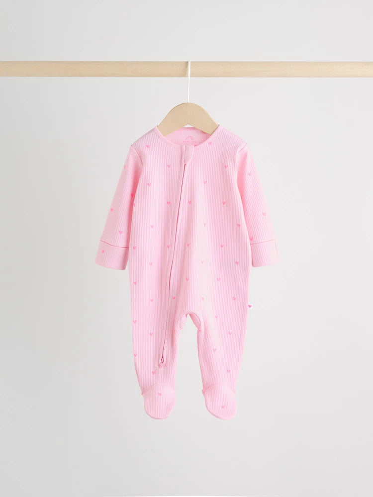 |BabyGirl| Conjunto De 3 Macacões De Dormir Rosa Com Zíper Duplo Para Bebês (0-2 anos)