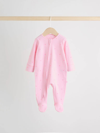 |BabyGirl| Conjunto De 3 Macacões De Dormir Rosa Com Zíper Duplo Para Bebês (0-2 anos)