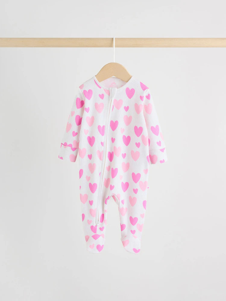 |BabyGirl| Conjunto De 3 Macacões De Dormir Rosa Com Zíper Duplo Para Bebês (0-2 anos)