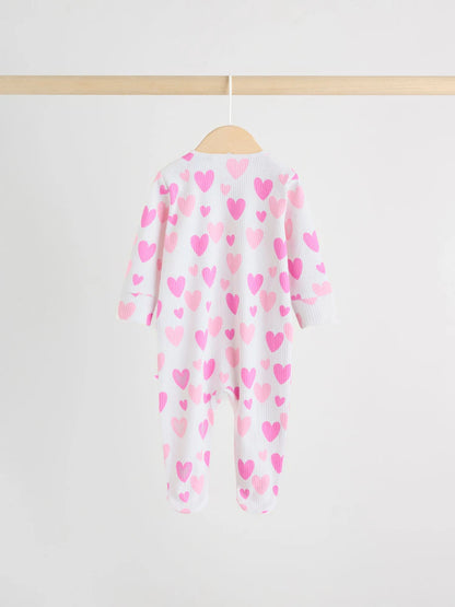 |BabyGirl| Conjunto De 3 Macacões De Dormir Rosa Com Zíper Duplo Para Bebês (0-2 anos)