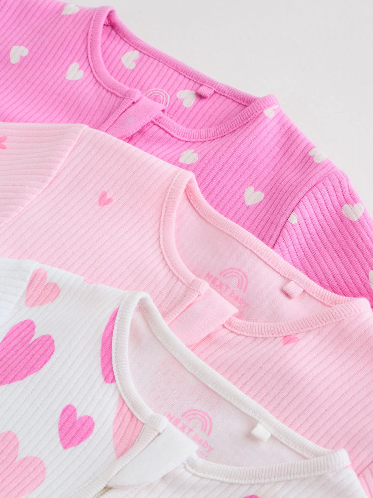 |BabyGirl| Conjunto De 3 Macacões De Dormir Rosa Com Zíper Duplo Para Bebês (0-2 anos)