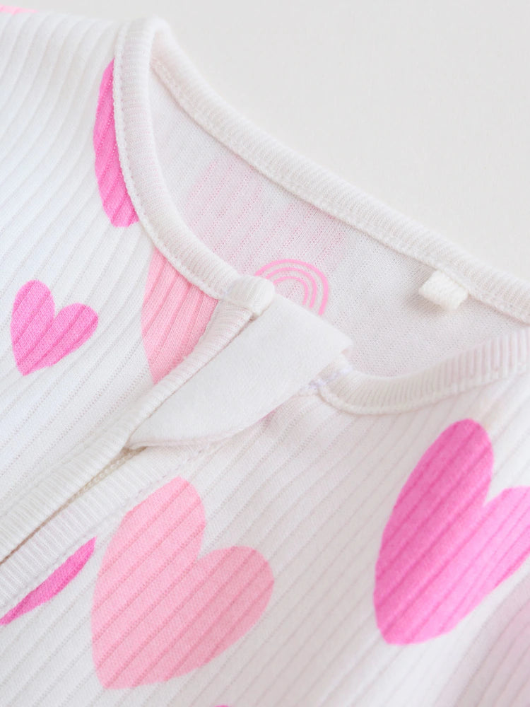 |BabyGirl| Conjunto De 3 Macacões De Dormir Rosa Com Zíper Duplo Para Bebês (0-2 anos)