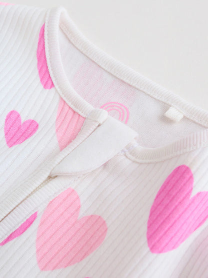 |BabyGirl| Conjunto De 3 Macacões De Dormir Rosa Com Zíper Duplo Para Bebês (0-2 anos)