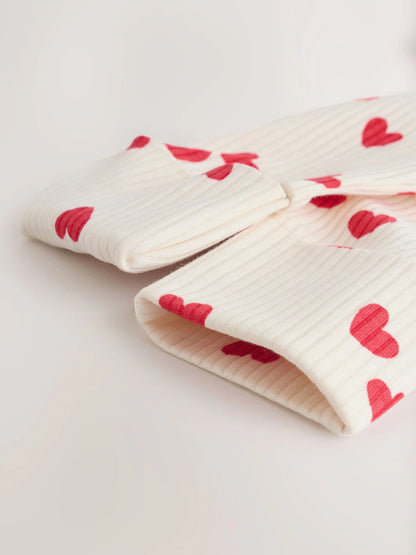 |BabyGirl| Macacão Infantil Com Zíper Duplo e Estampa De Coração Vermelho Para o Dia Dos Namorados (0-2 anos)