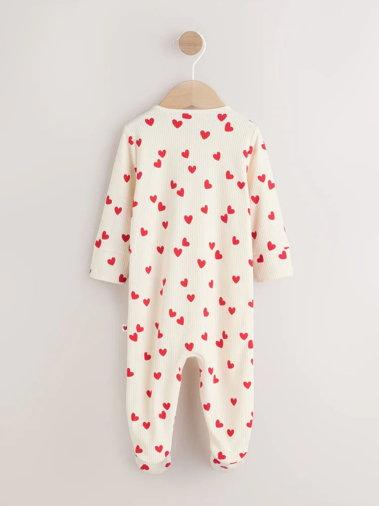 |BabyGirl| Macacão Infantil Com Zíper Duplo e Estampa De Coração Vermelho Para o Dia Dos Namorados (0-2 anos)