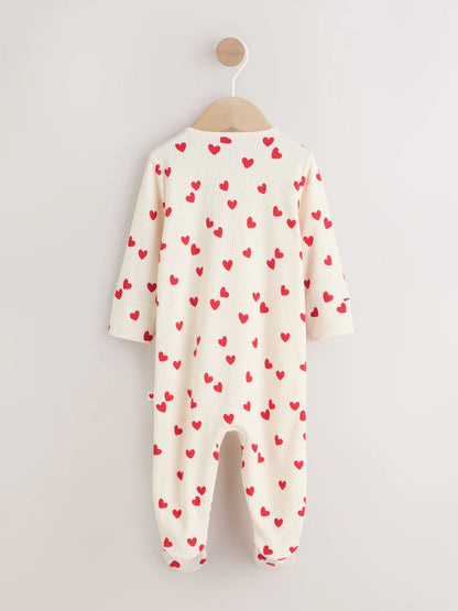 |BabyGirl| Macacão Infantil Com Zíper Duplo e Estampa De Coração Vermelho Para o Dia Dos Namorados (0-2 anos)