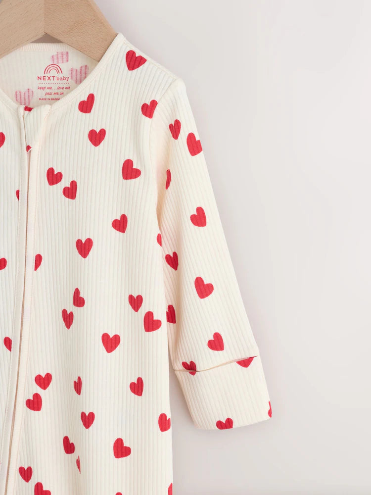 |BabyGirl| Macacão Infantil Com Zíper Duplo e Estampa De Coração Vermelho Para o Dia Dos Namorados (0-2 anos)