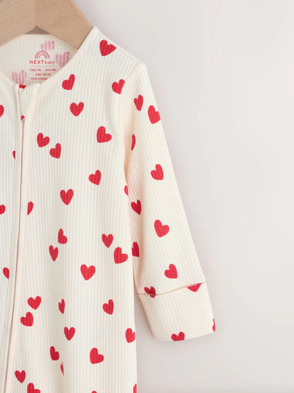 |BabyGirl| Macacão Infantil Com Zíper Duplo e Estampa De Coração Vermelho Para o Dia Dos Namorados (0-2 anos)