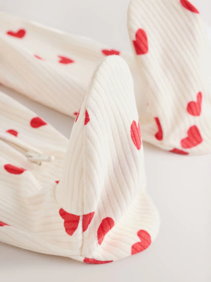 |BabyGirl| Macacão Infantil Com Zíper Duplo e Estampa De Coração Vermelho Para o Dia Dos Namorados (0-2 anos)