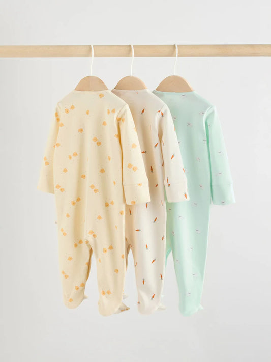 |BabyBoy| Conjunto De 3 Macacões De Dormir Amarelos Com Personagens De Páscoa Para Bebês (0 meses a 2 anos)