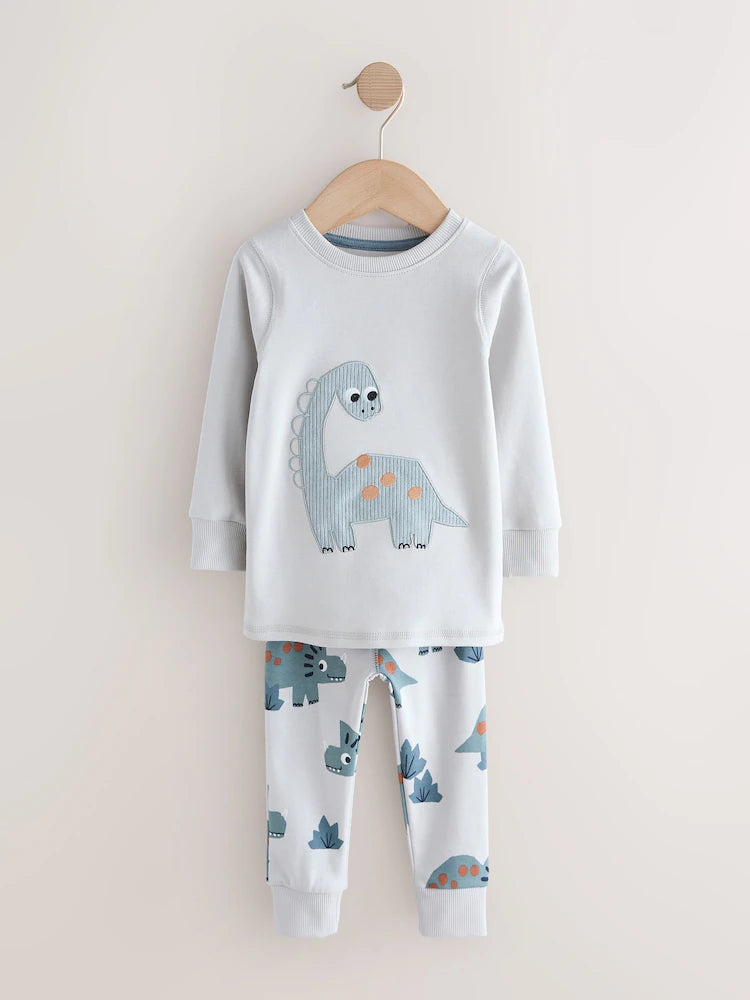 |Boy| Conjunto De 3 Pijamas Aconchegantes Com Estampa De Dinossauro Nas Cores Azul-Marinho e cinza (9 meses a 8 anos)