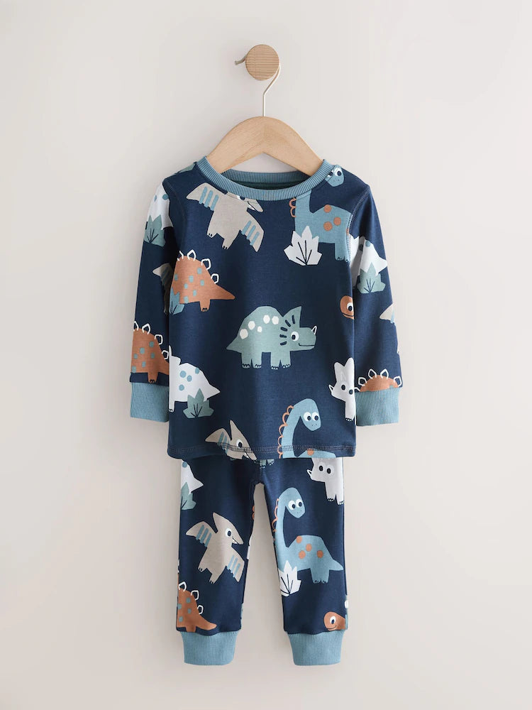 |Boy| Conjunto De 3 Pijamas Aconchegantes Com Estampa De Dinossauro Nas Cores Azul-Marinho e cinza (9 meses a 8 anos)