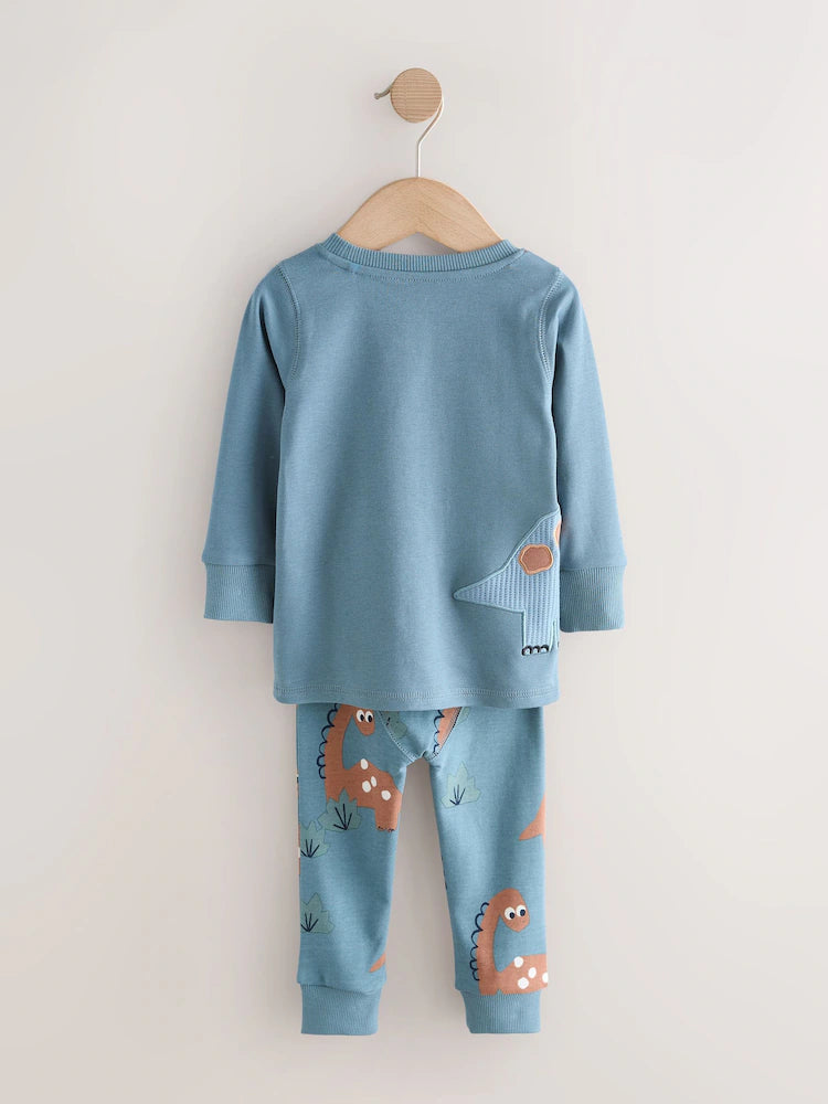 |Boy| Conjunto De 3 Pijamas Aconchegantes Com Estampa De Dinossauro Nas Cores Azul-Marinho e cinza (9 meses a 8 anos)
