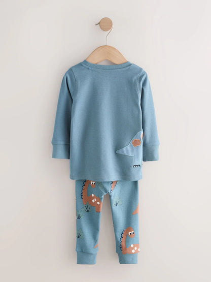 |Boy| Conjunto De 3 Pijamas Aconchegantes Com Estampa De Dinossauro Nas Cores Azul-Marinho e cinza (9 meses a 8 anos)