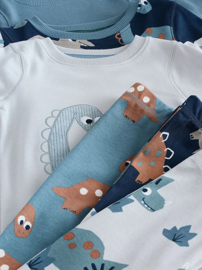 |Boy| Conjunto De 3 Pijamas Aconchegantes Com Estampa De Dinossauro Nas Cores Azul-Marinho e cinza (9 meses a 8 anos)