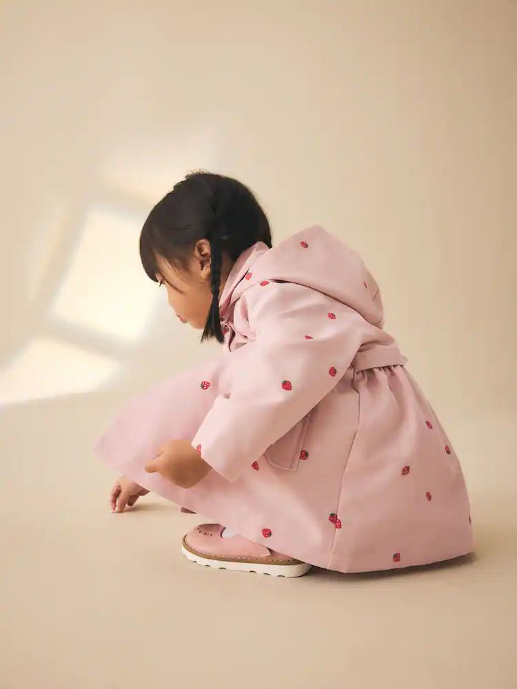 |Girl| Casaco Rosa Bordado, Resistente à água e Com Botões Frontais (3 meses a 7 anos)
