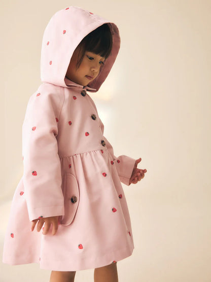 |Girl| Casaco Rosa Bordado, Resistente à água e Com Botões Frontais (3 meses a 7 anos)