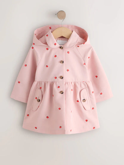 |Girl| Casaco Rosa Bordado, Resistente à água e Com Botões Frontais (3 meses a 7 anos)