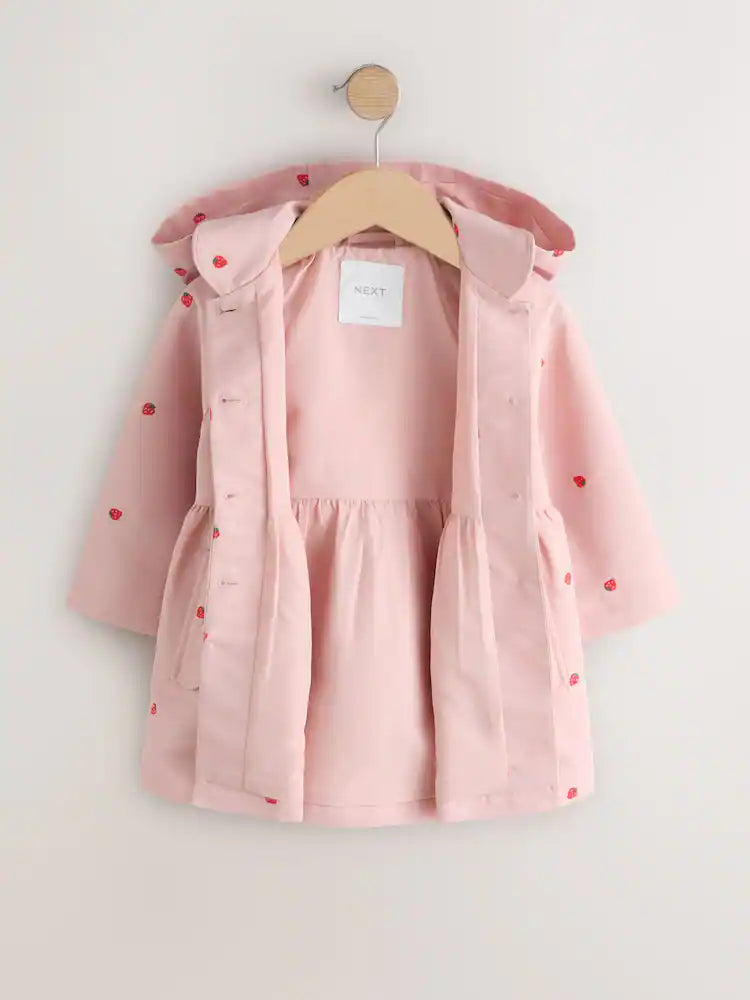 |Girl| Casaco Rosa Bordado, Resistente à água e Com Botões Frontais (3 meses a 7 anos)