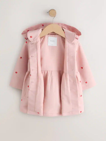|Girl| Casaco Rosa Bordado, Resistente à água e Com Botões Frontais (3 meses a 7 anos)