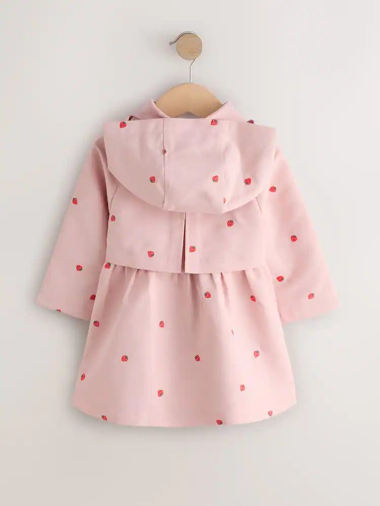 |Girl| Casaco Rosa Bordado, Resistente à água e Com Botões Frontais (3 meses a 7 anos)