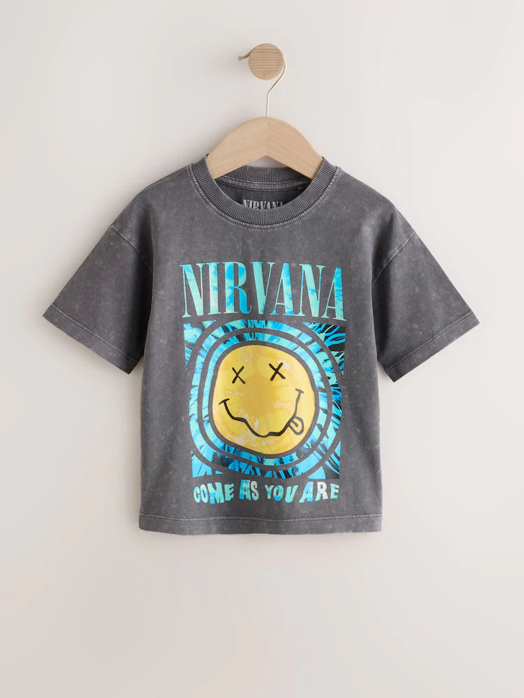 |Boy| Camiseta De Manga Curta Cinza Com Estampa Da Banda Nirvana (3 meses a 8 anos)