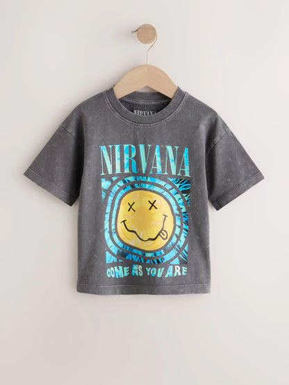 |Boy| Camiseta De Manga Curta Cinza Com Estampa Da Banda Nirvana (3 meses a 8 anos)