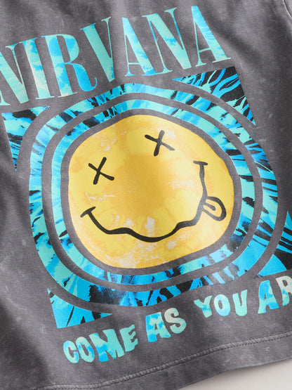 |Boy| Camiseta De Manga Curta Cinza Com Estampa Da Banda Nirvana (3 meses a 8 anos)