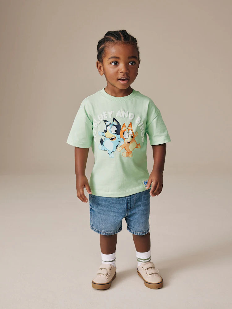 |Girl| Camiseta De Manga Curta Verde Menta Azulada (12 meses a 7 anos)