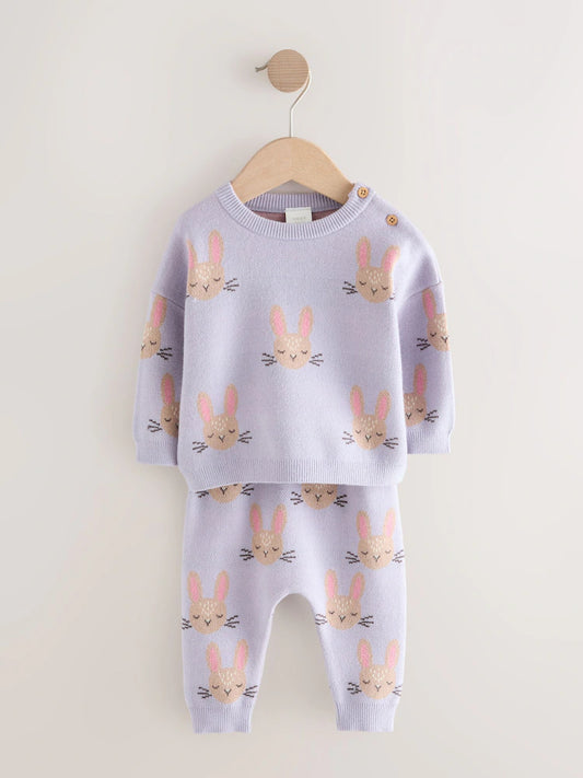 |BabyGirl| Conjunto De Suéter e Leggings De Tricô Roxo Coelho Para Bebê, 2 peças (0 meses a 2 anos)