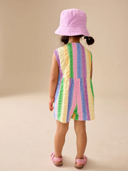 |Girl| Macacão Sem Mangas Com Listras Do Arco-íris (3 meses a 7 anos)