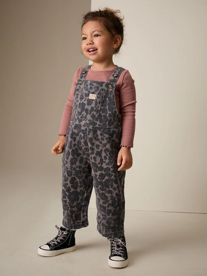 |Girl| Jardineira Jeans Com Estampa Animal (3 meses a 7 anos)
