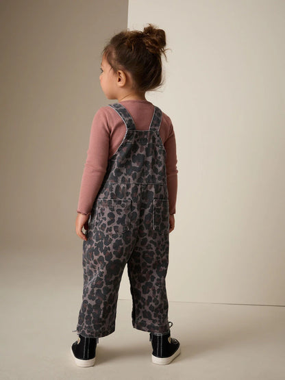 |Girl| Jardineira Jeans Com Estampa Animal (3 meses a 7 anos)